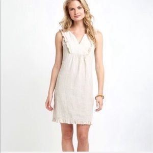 Vineyard vines khaki striped 100% linen ruffle dress